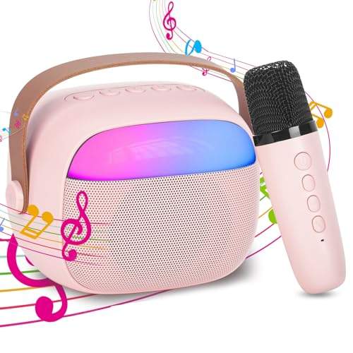 Karaoke Maschine Kinder mit Drahtlosen Mikrofonen, Tragbares Bluetooth KTV Anlage, Lautsprecher mit Stimme wechselnde Effekte & LED-Lichter Jungen Mädchen Geschenke Heimparty