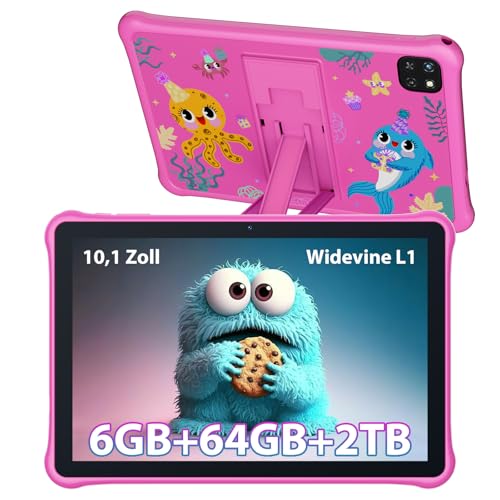 OSCAL Kinder Tablet 10 Zoll, 6GB+64GB (Großes 2TB TF) Android Tablet für Kinder, 1280 x 800 IPS HD Display, Widevine L1, Kids Tablet mit Hülle Lerntablett/Bluetooth 5.2/WiFi 6/Eye-Care-Modus (Rosa)