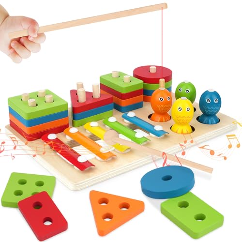 KEARLGMBH Montessori Spielzeug ab 1 Jahr, Spielzeug ab 1 Jahr, Steckspiel ab 1 Jahr, 3 in 1 Montessori Spielzeug 2 Jahre, Holzspielzeug Motorikspielzeug ab 1 Jahr Geschenk Kinder Baby