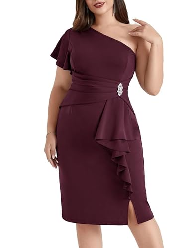 Hanna Nikole Abendkleider GroßE GrößEn Festliche Kleider FüR Damen One-Shoulder Cocktailkleid Elegant HochzeitsgäSte Kleider Sexy Party Kleidung Enge Midikleid Mit Strasssteinen