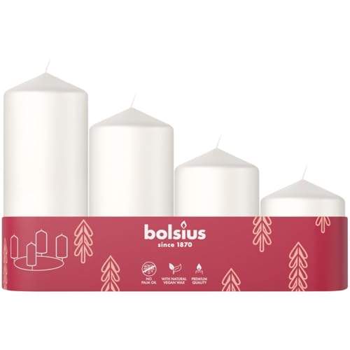 "Strahlende Adventszeit: Bolsius Glatte Stumpenkerzen 4er Set in Weiß - Stilvolle Haushaltskerzen mit langer Brenndauer aus natürlichem Pflanzenwachs! #Advent #Dekoration #Kerzenlieben"