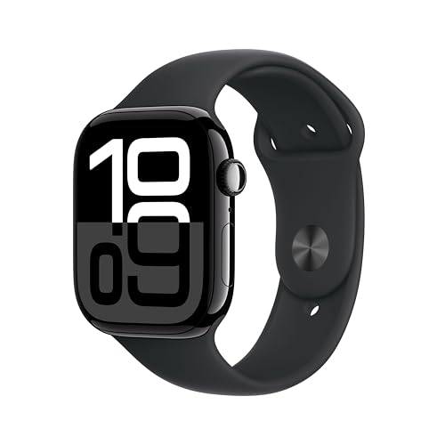 Entdecke die Apple Watch Series 10: Perfekter Fitnesstracker mit EKG, Always-On Retina Display & Wasserschutz! Aluminium in Diamantschwarz + schwarzes Sportarmband (M/L)! #AppleWatch #Smartwatch