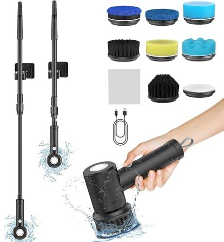 📍 **Electric Cleaning Brush Household Power Spin Scrubber with 8 Brush Heads, Electric Brush for Cleaning with 2 Modes Perfect, Electric Cleaning Brush for Bathroom, Kitchen, Tiles, Sinks, Bathrooms,**