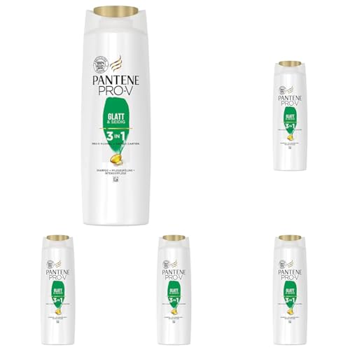 Pantene Pro-V Glatt & Seidig 3-In-1 Shampoo + Pflegespülung + Intensivpflege, Pro-V Formel + Antioxidantien, Für widerspenstiges Haar, 250ML (Packung mit 5)